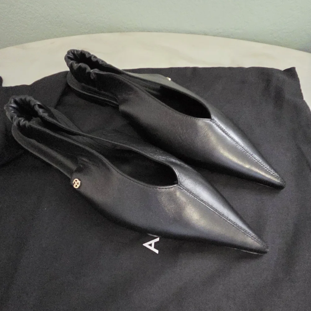 Anine Bing Hilda Slingback Black Leather Flats - Picture 4 of 12